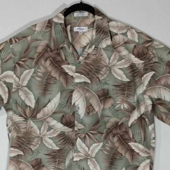 Pierre Cardin Men's Beige Tropical Print Short Sleeve Button Down Hawaiian Shirt - Picture 3 of 7